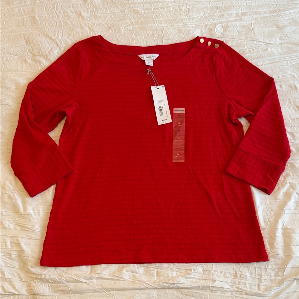 Red Long Sleeve Top with Button Detail